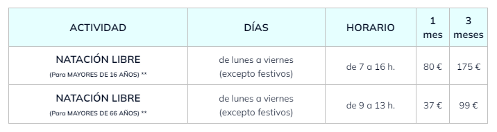 NATACIÓN LIBRE Temporada 2023-2024 de octubre a mayo: Image
